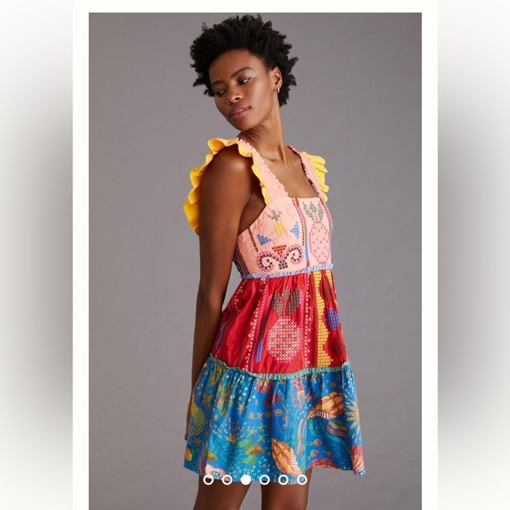 FARM Rio Colorblock Embroidered Mini Dress NWT - Picture 2 of 16